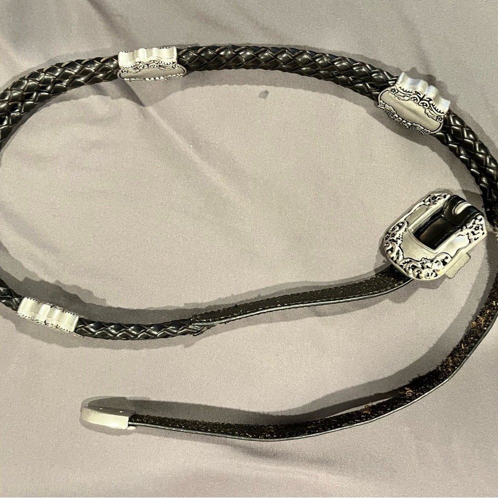 Black Braided Belt with Silver Accents